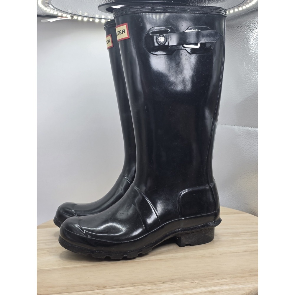 Youth US Size 2 - Hunter Rain Boots Black Original Kids Gloss Waterproof Rubber